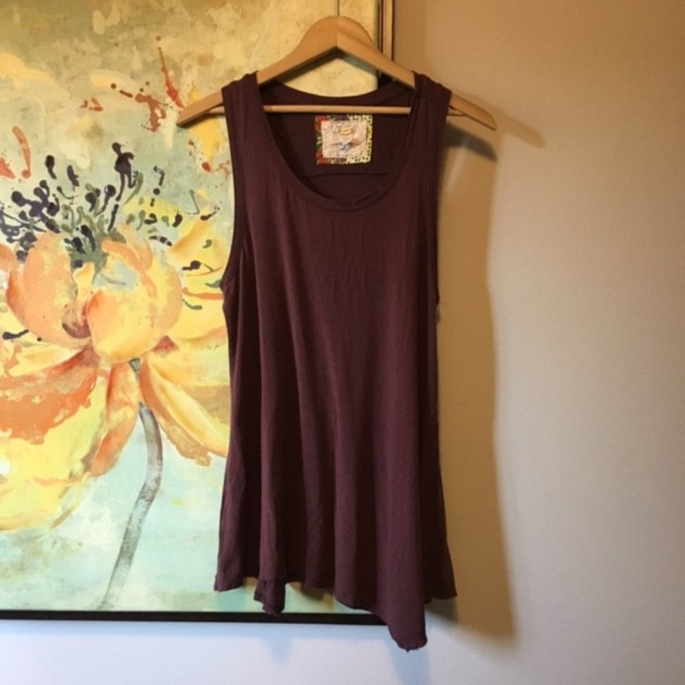 Lagenlook Long Flowy Viscose Bamboo Tank Top Asymmetrical Hem Cupio L